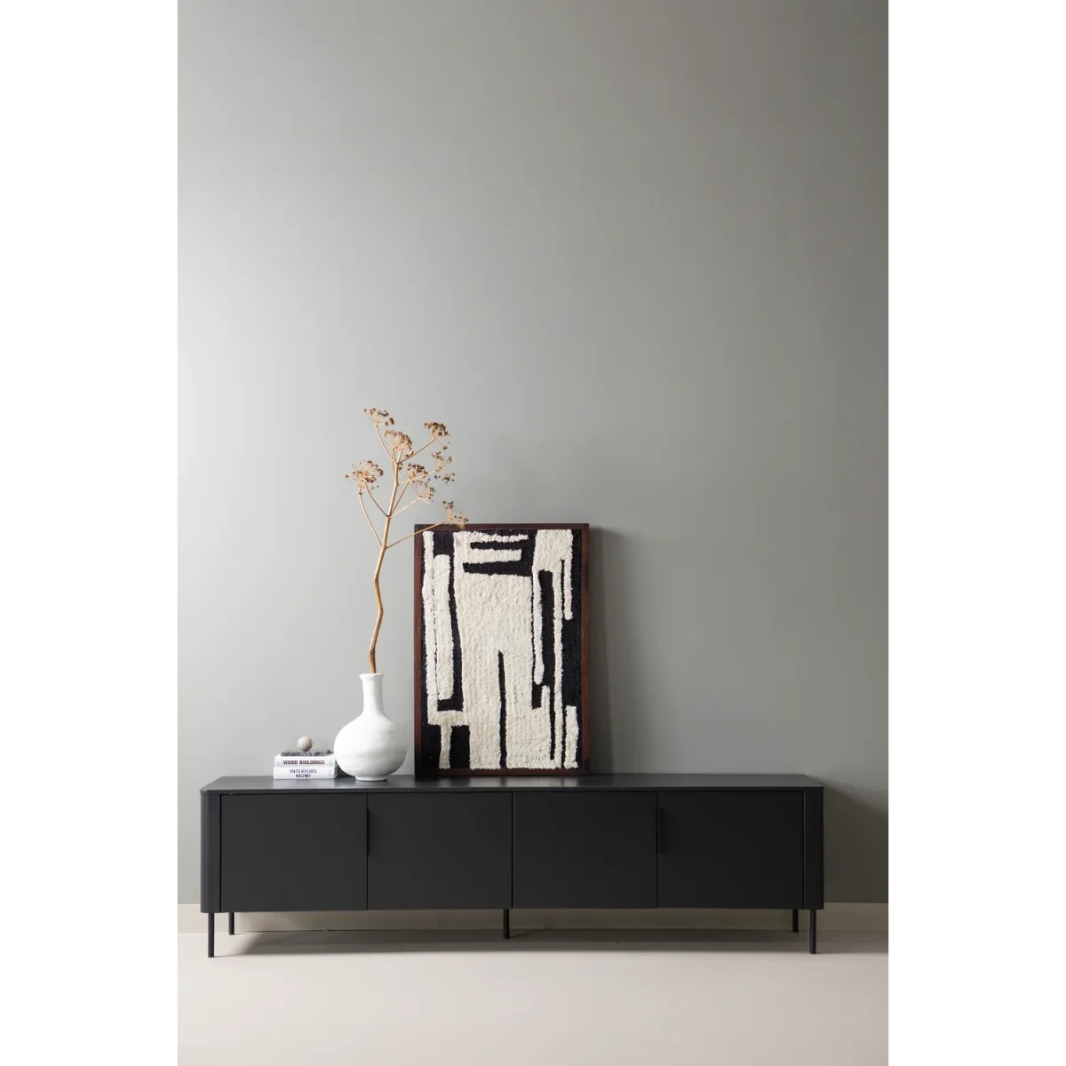 Gunnar tv meubel 200 cm grenen matzwart - Afbeelding 4