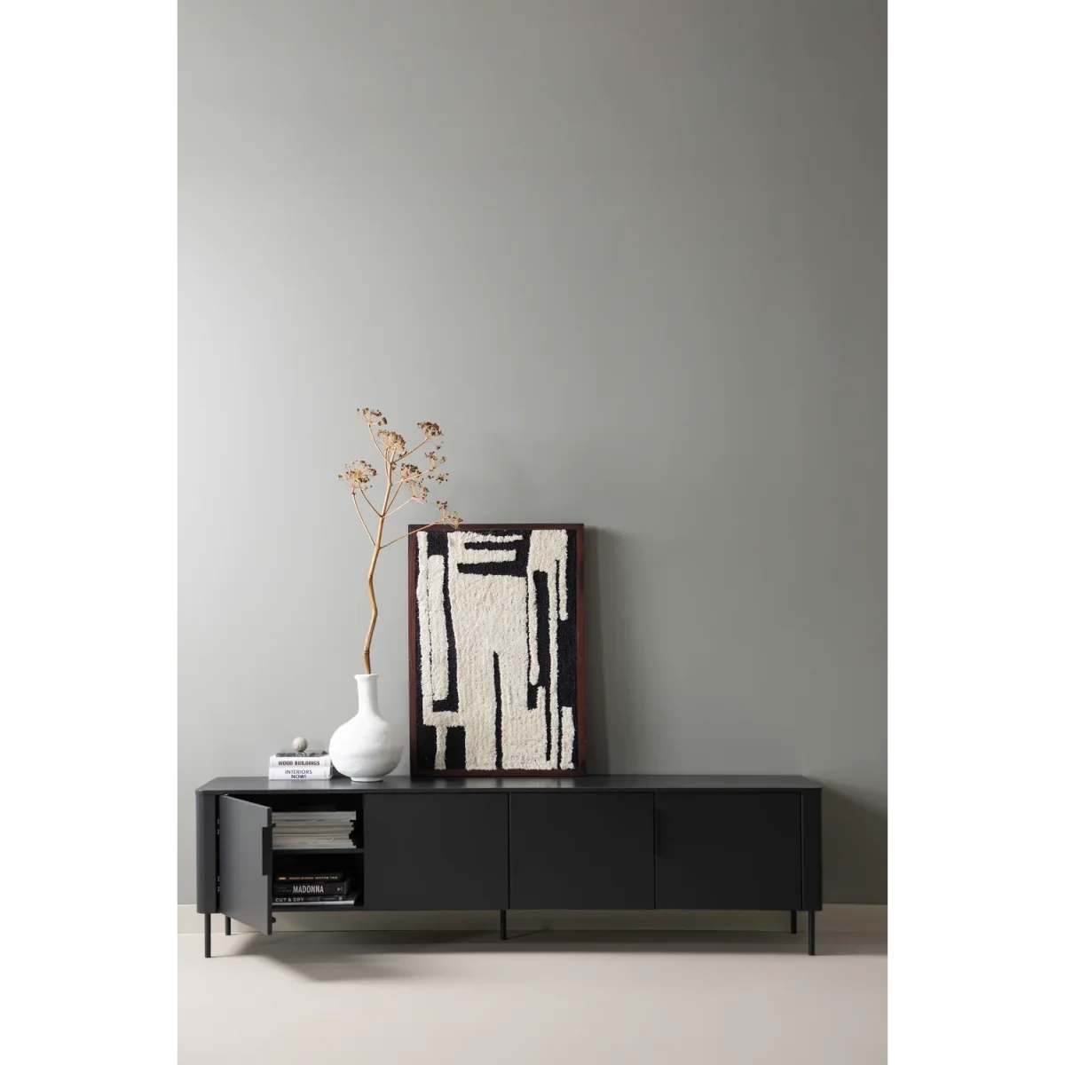 Gunnar tv meubel 200 cm grenen matzwart - Afbeelding 5