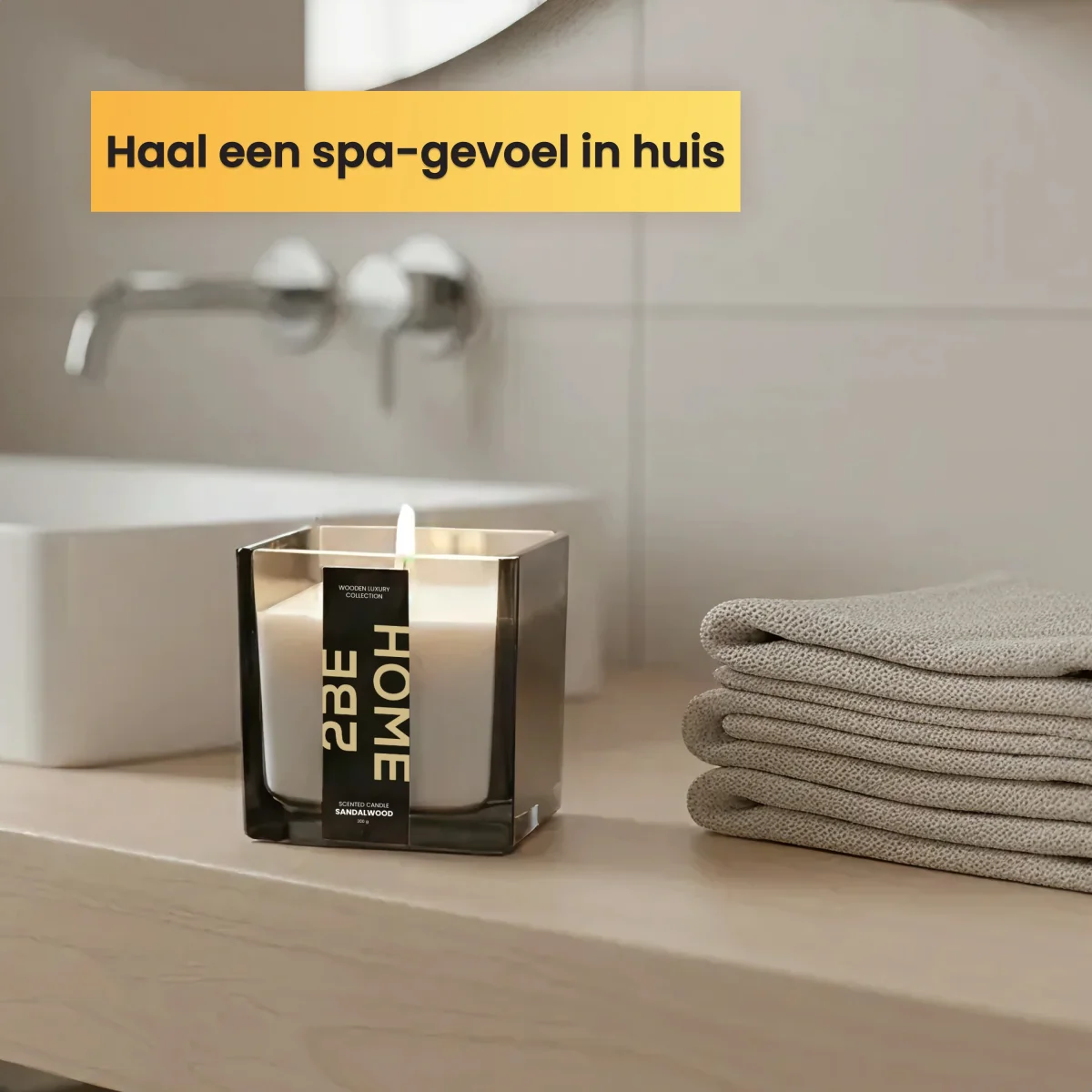 2BEHOME Geurkaars - Sandalwood - 200 gr - Wooden Luxury Collection - Geurkaarsen in Glas - Kaars - Geurbrander - Wit - Afbeelding 4