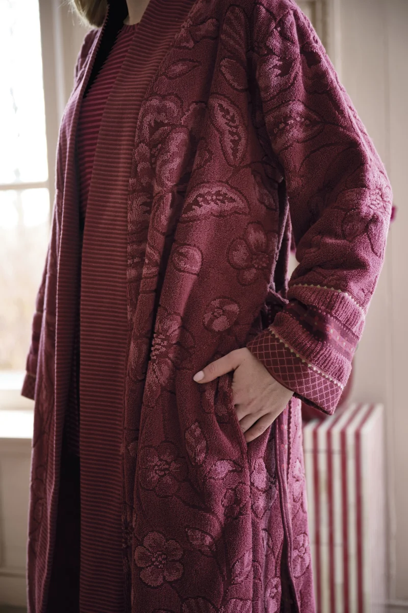 Pip Studio Jasmin Jacquard Badjas - Donker roze - Afbeelding 3