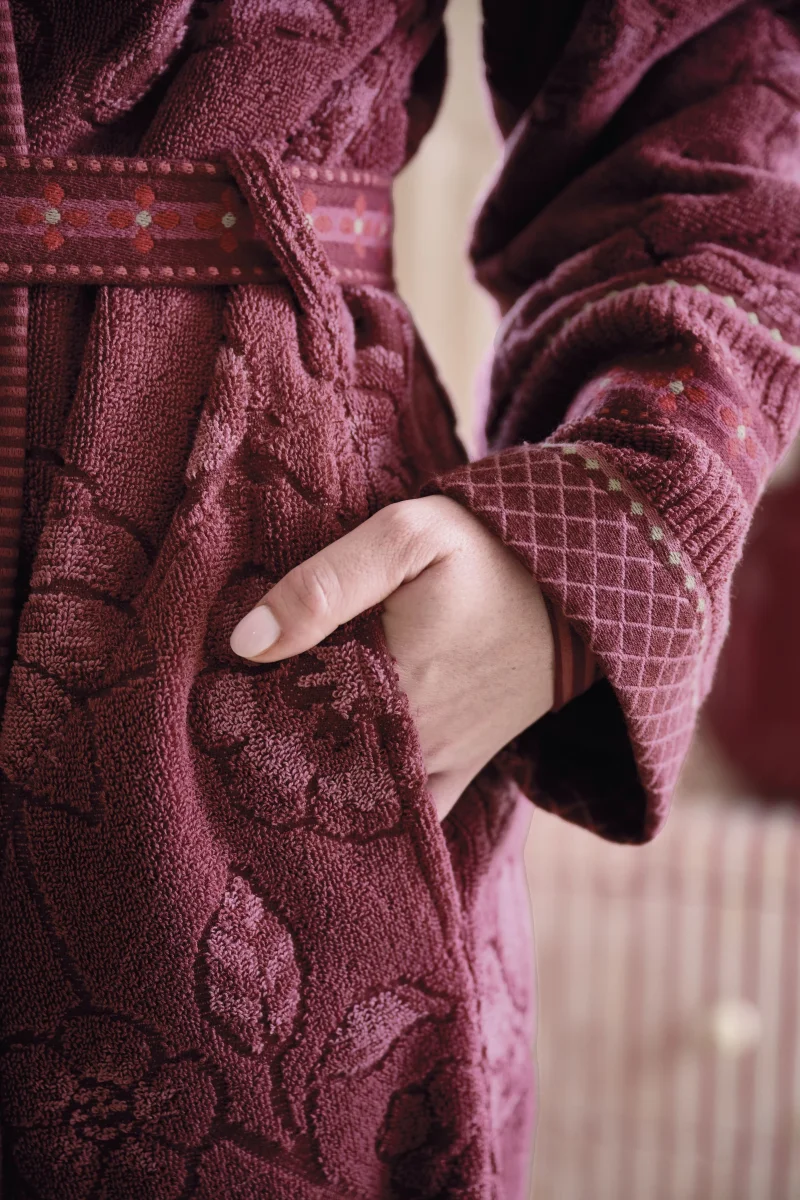 Pip Studio Jasmin Jacquard Badjas - Donker roze - Afbeelding 5